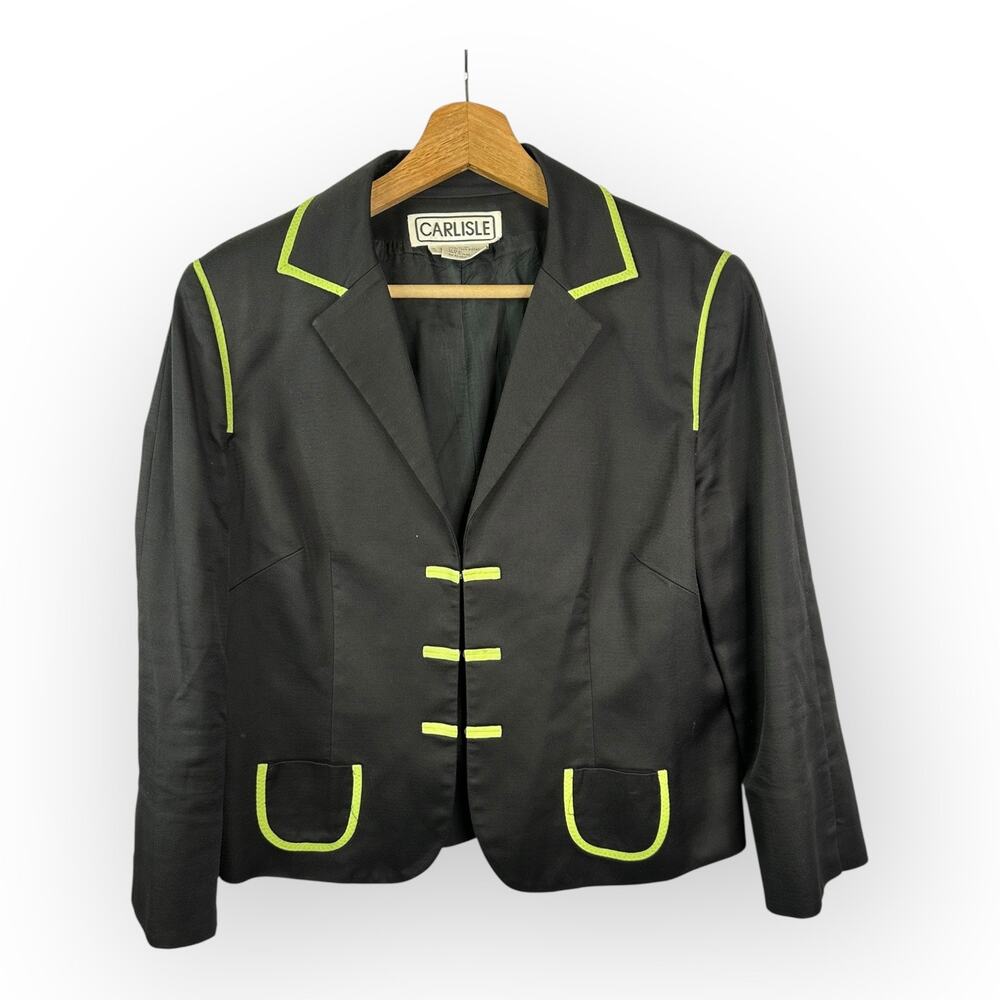Carlisle Womens size 12 Vintage Military Utility Style Blazer Jacket Black Green
